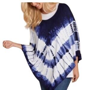 Soft Surroundings Trina Tie Dye Poncho Blue White LXL Handkerchief Lightweight